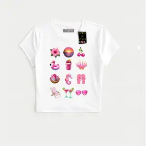 Beyaz Babby Tee emoji pink Özel tasarım