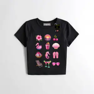 Beyaz Babby Tee emoji pink Özel tasarım