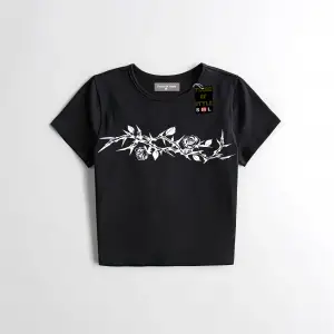 Beyaz Babby Tee gül yaprak dal Özel tasarım