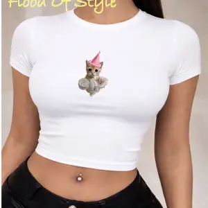 Beyaz Babby Tee happy kedi Özel tasarım