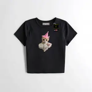 Beyaz Babby Tee happy kedi Özel tasarım