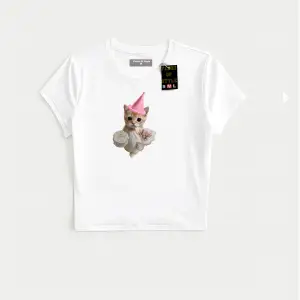 Beyaz Babby Tee happy kedi Özel tasarım