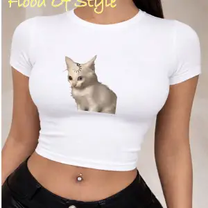 Beyaz Babby Tee şaşkın kedi Özel tasarım