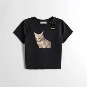 Beyaz Babby Tee şaşkın kedi Özel tasarım