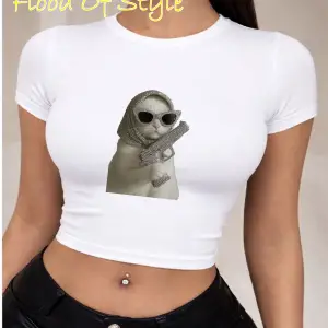 Beyaz Babby Tee taş desenli kedi Özel tasarım