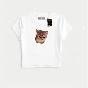 Beyaz Babby Tee tatlı kızgın kedi Özel tasarım