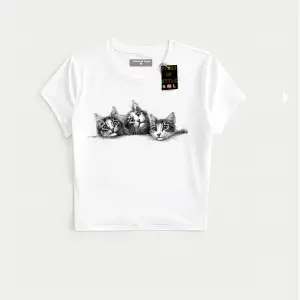 Beyaz Babby Tee üçlü kedi Özel tasarım