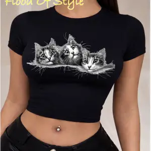 Beyaz Babby Tee üçlü kedi Özel tasarım