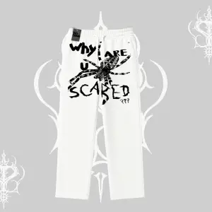 Beyaz Baggy Eşofman Altı Why are u Scared