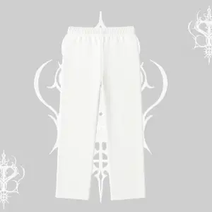 Beyaz Baggy Eşofman Altı Why are u Scared