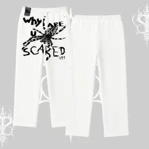 Beyaz Baggy Eşofman Altı Why are u Scared