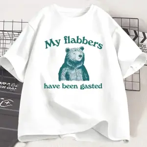 Beyaz Benim Flabbers Gasted Komik Grafik Tee Sevimli Ayı Tees Sokak Mod