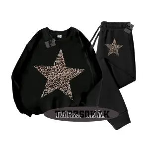 Beyaz Biskilet Leopar Yıldız Detaylı ikili TAKIM