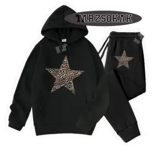 Beyaz Biskilet Leopar Yıldız Detaylı ikili TAKIM