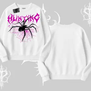 Beyaz Biskilet Yaka Sweatshirt Autumn Spider