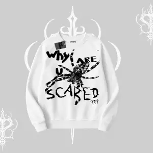 Beyaz Biskilet Yaka Sweatshirt Why are u Scared