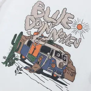 Beyaz Blue Doin Baskılı Oversize Bisiklet Yaka Erkek Tişört