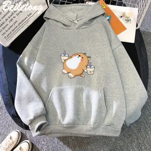 Beyaz Boba Çay Hoodie Sevimli KöpekBüyük Boy Karikatür Hoodie Kawaii