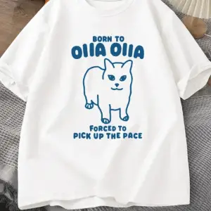 Beyaz Born To OIIA İplik Kedi Komik Retro Hayvan Tee 90s Harajuku G