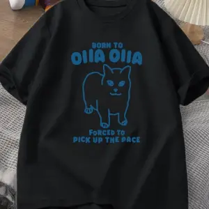 Beyaz Born To OIIA İplik Kedi Komik Retro Hayvan Tee 90s Harajuku G