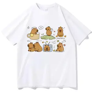 Beyaz Capybara En Tees Punk Klasik Pop Kültürü Hip Hop Grafik Estetik Vintage Y2k Este