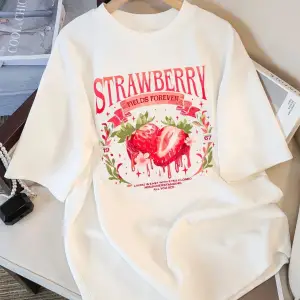 Beyaz Çilek Alanları Sonsuza Kadar Baskı Nefes Hip Hop Gevşek Sokak Şıklığı T