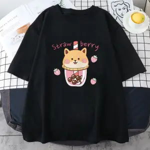 Beyaz Çilek Süt Karikatür baskılı Yumuşak Bahar Ropa Mujer Kı