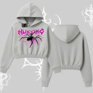 Beyaz Crop Kapşonlu Sweatshirt Autumn Spider