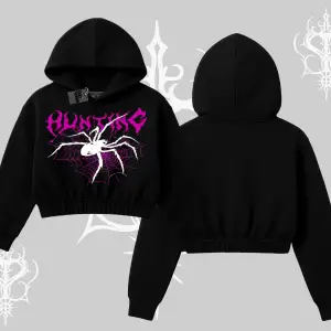 Beyaz Crop Kapşonlu Sweatshirt Autumn Spider