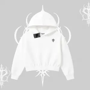 Beyaz Crop Kapşonlu Sweatshirt Özel logolu
