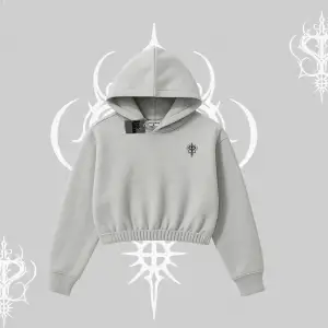 Beyaz Crop Kapşonlu Sweatshirt Özel logolu