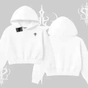 Beyaz Crop Kapşonlu Sweatshirt Özel logolu