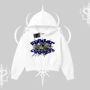 Beyaz Crop Kapşonlu Sweatshirt Sp55der
