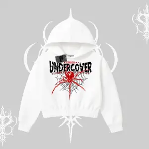 Beyaz Crop Kapşonlu Sweatshirt Spider Undercover