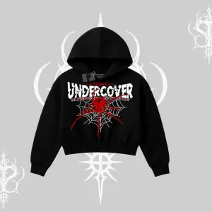 Beyaz Crop Kapşonlu Sweatshirt Spider Undercover
