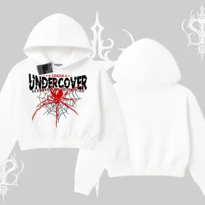 Beyaz Crop Kapşonlu Sweatshirt Spider Undercover
