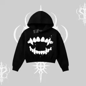 Beyaz Crop Kapşonlu Sweatshirt Vampir Dış