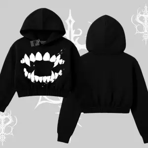 Beyaz Crop Kapşonlu Sweatshirt Vampir Dış