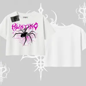 Beyaz Crop Tişört Autumn Spider