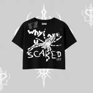 Beyaz Crop Tişört Why are u Scared