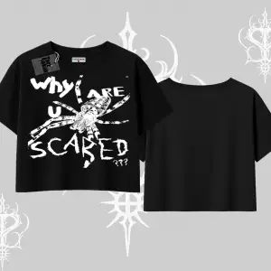 Beyaz Crop Tişört Why are u Scared