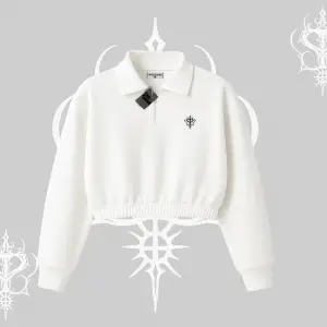 Beyaz Crop Yarım Fermuarlı Sweatshirt Özel logolu