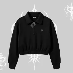 Beyaz Crop Yarım Fermuarlı Sweatshirt Özel logolu