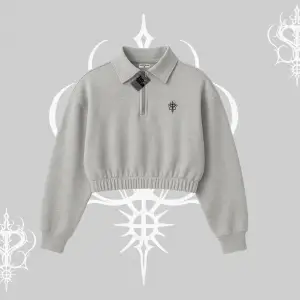 Beyaz Crop Yarım Fermuarlı Sweatshirt Özel logolu