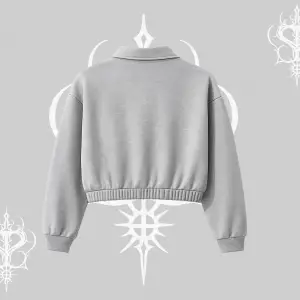 Beyaz Crop Yarım Fermuarlı Sweatshirt Özel logolu