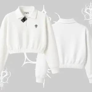 Beyaz Crop Yarım Fermuarlı Sweatshirt Özel logolu