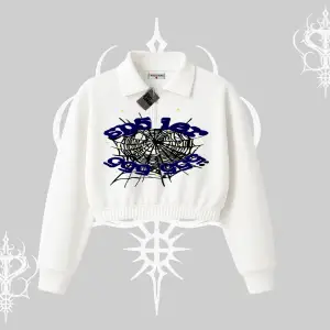 Beyaz Crop Yarım Fermuarlı Sweatshirt Sp55der