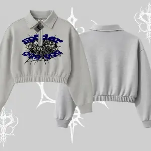 Beyaz Crop Yarım Fermuarlı Sweatshirt Sp55der