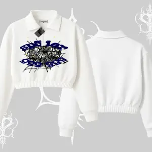 Beyaz Crop Yarım Fermuarlı Sweatshirt Sp55der
