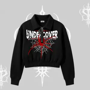 Beyaz Crop Yarım Fermuarlı Sweatshirt Spider Undercover